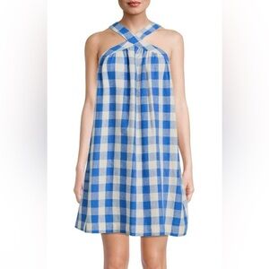 The Get Blue and White Gingham overall babydoll Dress
